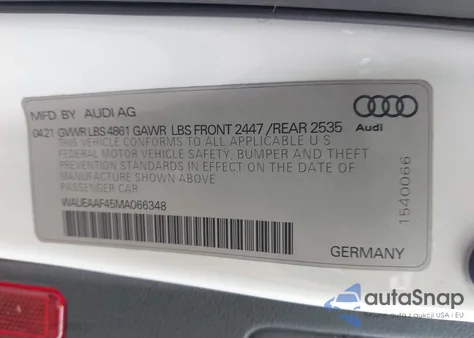 2021 Audi A4 Premium Plus 45 Tfsi S Line Quattro S Tronic from USA, damaged, VIN WAUEAAF45MA066348
